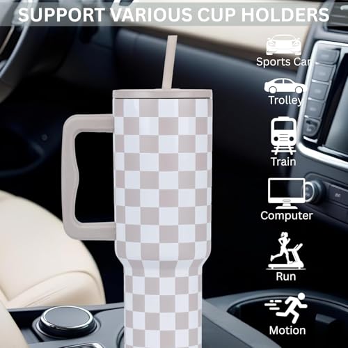 Image of Tumbler with lid and Straw 1200ML Cup Stainless Steel Vacuum Insulated Cup for Water, Iced Tea or Coffee 1.2L Office Gym Travelling; Tumbler with Straw. (40-Oz-Skin Checks)