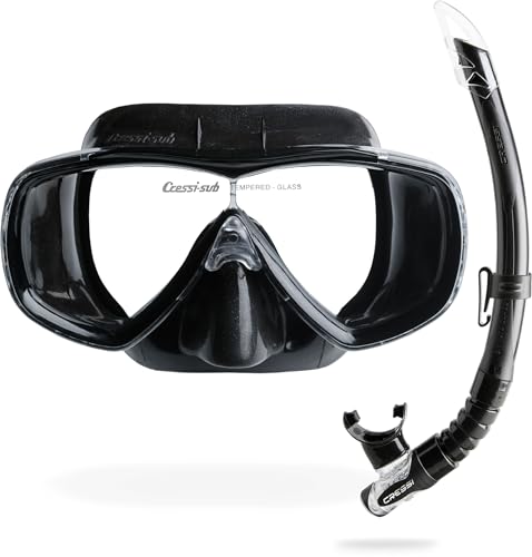 CRESSI Estrella & Gamma Black/Black   Conjunto Máscara Estrella + Tubo Gamma para Buceo y Snorkel, Negro/Negro, Talla Única, Unisex