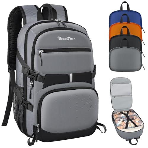 Seektop 40L Hiking Backpack Foldable Daypack for Women Men, Lightweight Travel Backpack Carry on Flight Approved Work Business Leisure Bag (Gray)