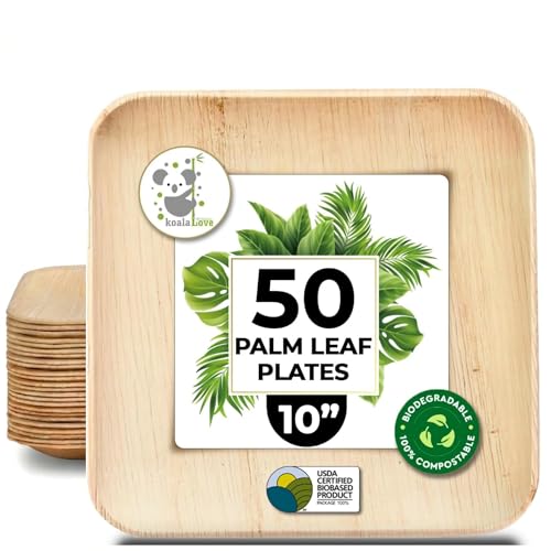 Palm Leaf Plates 10 Inch Bamboo Paper Disposable 50 Bulk