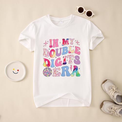 Image of KEKEMI in My Double Digits ERA Birthday Girls Shirt 10th Birthday Girl T Shirt 10 Years Old Birthday Outfit Summer Tees Tops(White,10Y)