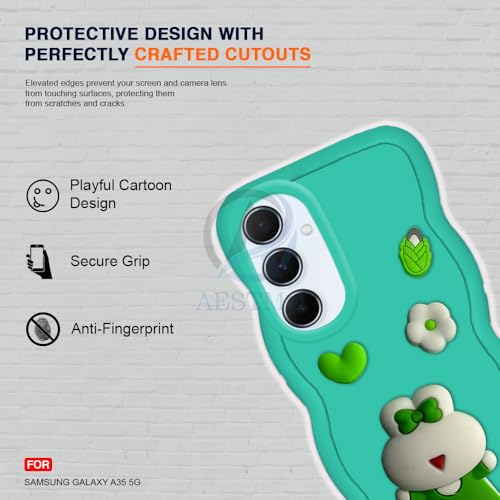 Image of AESTMO Back Case Cover for Samsung Galaxy A35 5G | 3D Cute Fun Cartoon Characters | Anti Slip Grip Cute Wave Curly Frame Shape | Full Body Protection Back Cover for Samsung Galaxy A35 5G (MintGreen)