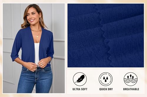 Image of Iandroiy Women's 3 /4 Sleeve Shrugs Lightweight Open Front Cropped Cardigan for Women