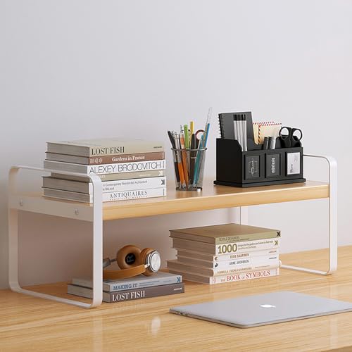 Image of YGYQZ Wood Office Desk Shelf Organizer - Desktop Supplies Cute Dresser Top Organization Storage Rack and Cubicle Decor Aesthetic Bookshelf for Women Man and Kids (White Wood-Single Tier)