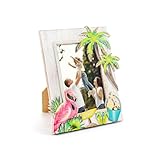 Elegant 3D Flamingo Photo Frame for 4x6 Pictures - Crystal Clear Glass, Vintage Wood Pictures Frame Wall Flamhouse Home Décor, Unique Housewarming or Birthday Gift Idea (Distress White, 4X6)