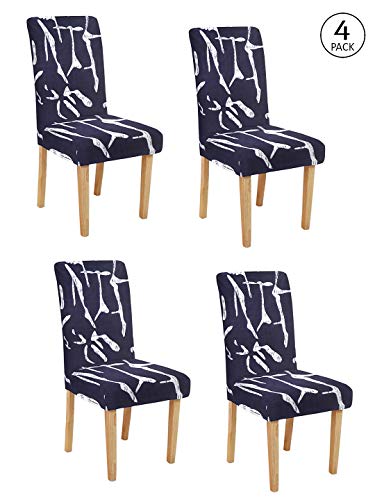 Image of Cortina Dining Chair Slipcovers | Protection Chair Covers | Abstract Print, Blue Waves Design, Removable, Washable | Universal Fit Super Soft Stretchy Polyester Spandex | Kitchen, Hall | Pack of 4