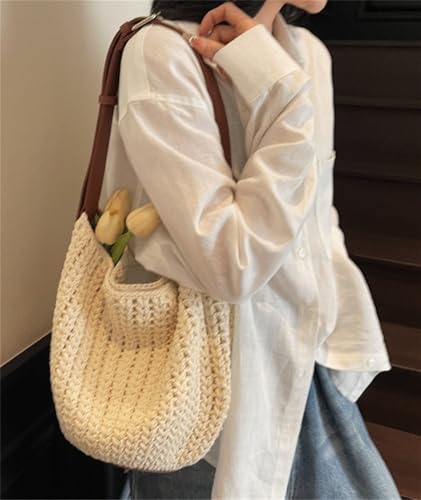 Knit Bucket Boho Shoulder Bag for Women Large Crochet Slouchy Handbag Woven Summer Beach Crossbody Tote Purse3