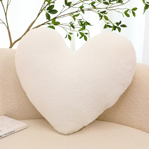 Yefound Heart Pillow Fluffy White Heart Shaped Throw Pillows Super Soft Plush Heart Throw Pillow Outdoor Indoor Decorative Pillows Valentine's Day Gift Pillow