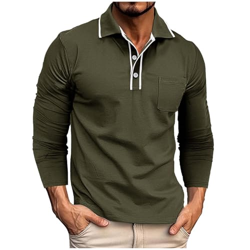 Men's Shirt Long Sleeve Polos Shirts for Men Fashion Button Down Slim Fit Loose Tshirts Fall Winter Golf Blouses Outfits Mens Green