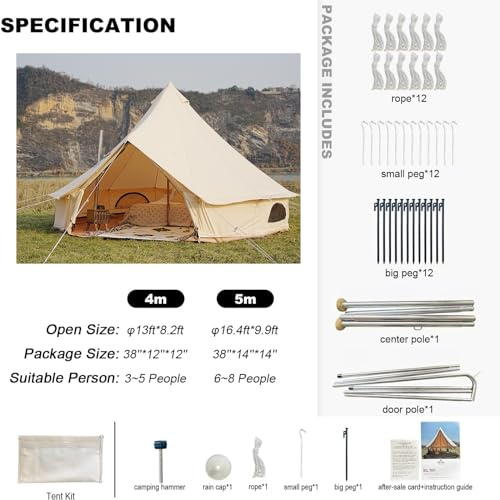 Glamcamp Bell Tent,4 Seasons Breathable Cotton Canvas Yurt Tent - w/Stove Jack,Luxury Camping Tent Outdoor,Zipped Removable Floor Water Repellent, 13.1ft(4M) - Image 5