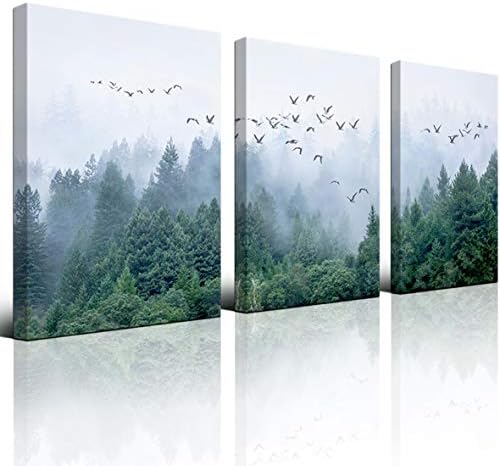 Canvas art Green forest art Nordic home Decoration Forest landscape Natural art Canvas print poster Bedroom bathroom mural 30cmx40cm x3 panel Frame canvas Wall art for modern living room Decoration