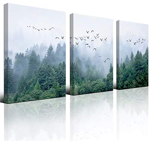 Canvas Art Green Forest Art Nordic Home Decoration Forest Landscape Natural Art Canvas Print Poster Bedroom Bathroom Mural 30Cmx40Cm X3 Panel Frame Canvas Wall Art For Modern Living Room Decoration #TOP3
