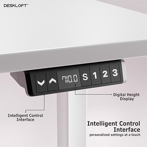 Image of Electric Standing Desk Height Adjustable Table | Ergonomic Sit Stand Workstation with Walnut Wood Grain Top | Motorized Computer Desk for Home Office (White Frame & White Top, 1200x600 mm)