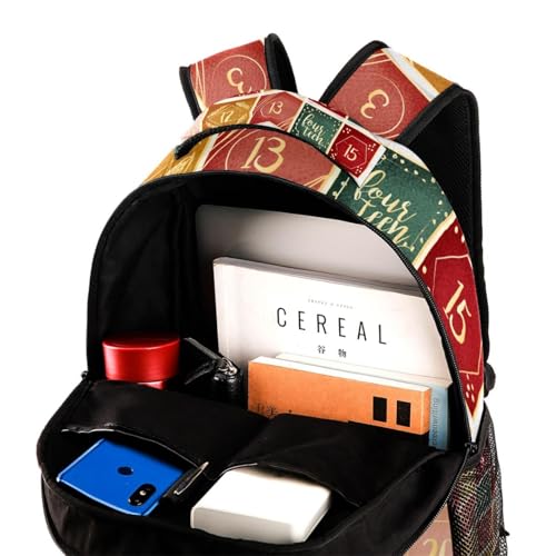 Sac à dos de voyage multicolore à grand compartiment et motif calendrier de Noël
