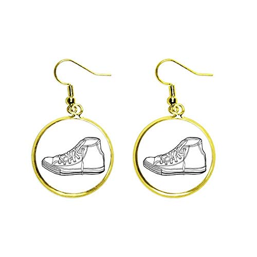 Pendientes de gota dorados con diseño de zapatos de lona pintados a mano para mujer