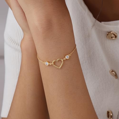Image of TRUESILVER ACPL 925 Sterling Silver Bracelet for Women & Girls | BIS Hallmarked Cubic Zirconia Mother of Pearl Heart & Circle Bracelets Gift for Wedding Anniversary Birthday