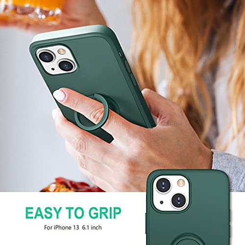 Hython for iPhone 13 Case with Ring Stand [360° Rotatable Ring Holder Magnetic Kickstand] [Soft Microfiber Lining] Slim Shockproof Rubber Protective Phone Case Cover Women Men, Midnight Green by Hython - Image 2