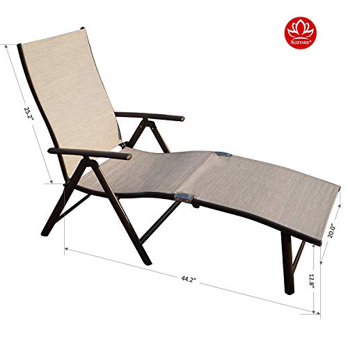 Kozyard Cozy Aluminum Reclining Lounge Chair - Perfect for Beach, Yard, Pool, Deck, Patio Outdoor Chaise Lounge with Drink Holder, Weather Free, Adjustable Assemble Free (Beige with Red Strip Cushion)