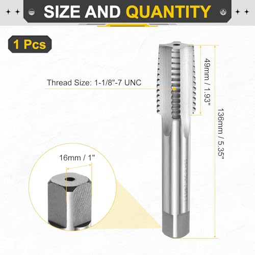 Image of uxcell Hand Taper Tap 1-1 /8 inch-7 UNC 2B Left Hand Thread Taper Style Taps Straight Flute Screw Tapping Threading Tool High Speed Steel HSS6542