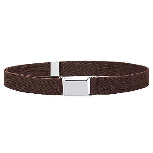 Buyless Fashion Kids Toddlers Baby Adjustable Elastic Stretch Belt with Silver Buckle - 5101-Brown