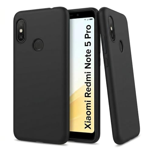 Image of JANAK RAJ Silicone Back Case Cover Compatible with Xiaomi Redmi Note 5 Pro| Slim Liquid Silicone Soft Gel Rubber | Camera Protection -Black