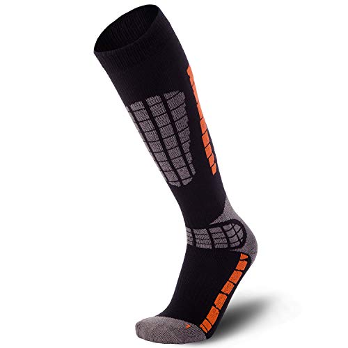 Pure Athlete Ski Socks Warm Merino Wool - Best Lightweight Thin Ski Snowboard Sock Women Men (1 Pair - Black/Orange, Large-X-Large) #TOP1