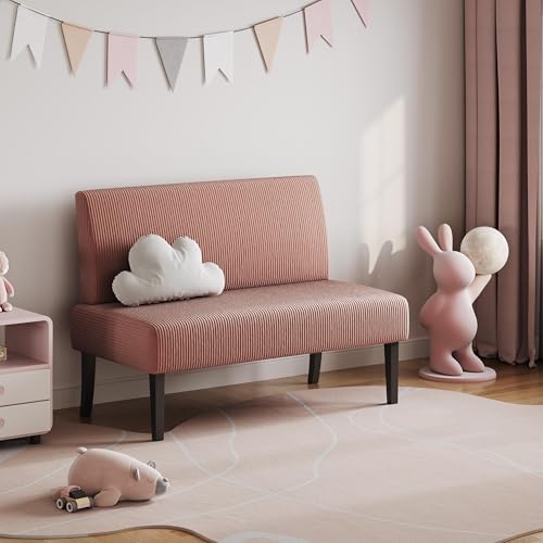 Yaheetech Küchensofa 2-sitzer Sitzbank Polstersofa aus Cordstoff Doppelsofa ohne Armlehnen Stoffsofa Loungesofa fürs Wohnzimmer/Eingangsbereich/Büro, Rosa
