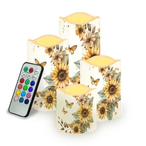 Image of Sunflower Moon Flameless Candles Bulk Timer Battery Operated Candles with Remote Color Changing Electric Pillar Led Candles Room Home Dining Table Decorations Tea Light