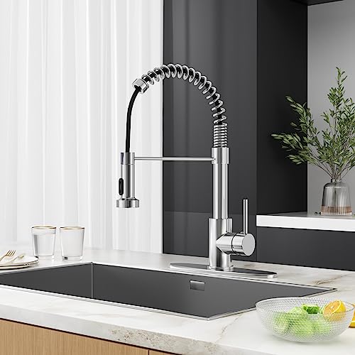 IBOFYY Kitchen Faucet with Pull Down Sprayer, Single Handle Pull Down Spring Sink Faucet, 1 Hole or 3 Hole Dual Function Sprayer for Farmhouses, Utility Rooms, RV\'s and Bars (Brushed Nickel) - Thumbnail 6