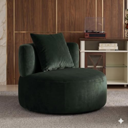 Image of Modern Curved White Sofa Couch with Plush Pillows - 4 Seater Upholstered Living Room Sofa | Contemporary Minimalist Design for Home, Office & Lounge. (Green L1)