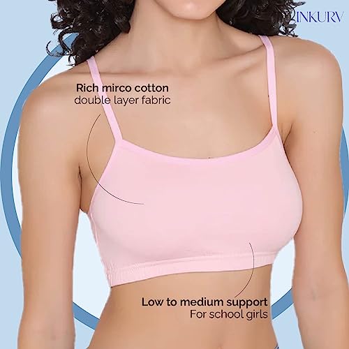 Image of INKURV Slip on Beginner's Bra for Girls, Non Padded, Non Wired, No Hooks with Double Layered Fabric, Adjustable Straps, Wirefree Sports Bra- Lisa Combo of 3