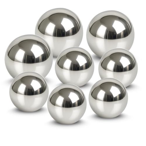 matches21 HOME & HOBBY Lot de 8 boules flottantes décoratives pour mini étang, 2 tailles, boules en acier inoxydable comme décoration de bassin