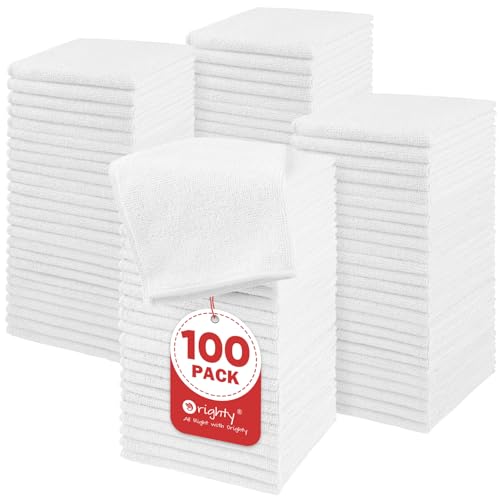 Orighty Microfiber Washcloths Bulk Towels Set 100 Pack, Highly Absorbent and Soft Feel Face Cloths, Multi-Purpose Wash Cloths & Hand Towels for Bathroom, Hotel, Spa, and Gym, 12x12 Inch, White