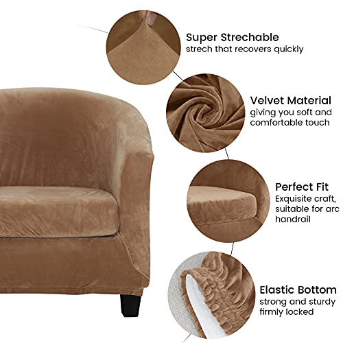 2 Pieces Club Chair Cover with Cushion Cover, Velvet Tub Chair Cover Slipcover for Armchairs Furniture Protector Spandex Couch Covers for Bar Counter Living Room Internet Cafes Hotel (Leather) by Elehealthy - Image 2