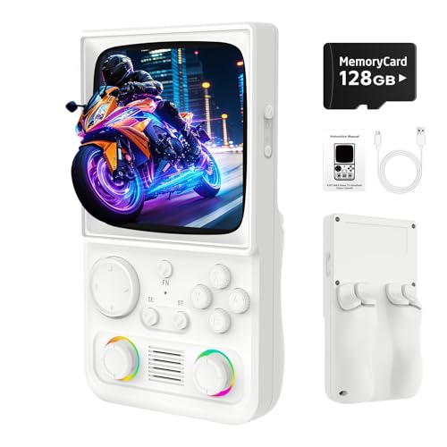 Image of R36TMAX Retro Handhled Game Console, 4.0 Inch Retro Gaming Console with 4000mAh Battery, 128GB TF Card with Video Games, Portable Retro Game Console Supports WiFi Networked Fighting, White