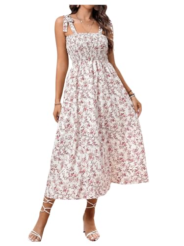 Image of Floerns Women's Floral Print Tie Strap Square Neck Ruffle Boho Maxi Dress