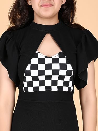 Image of KUDUZO Girls Knee Length Short Sleeve Solid Fit and Flare Polyster 7 to 14 Years Bodycon Dress. (9J-6QDV-2KRG)
