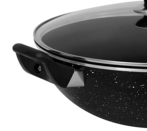 Bartan 30cm Cooking Wok Karahi Kadhai with Glass lid and Spoon, 3-Ply Marble Non-Stick Coating, Aluminium, Suitable for Induction Cookers/Stoves, Cool-Touch Bakelite Handle - Image 5
