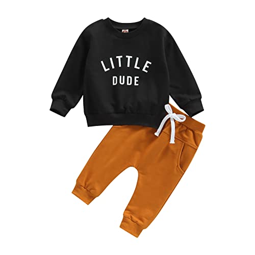 Image of VISGOGO Toddler Baby Boy Fall Winter Clothes Set Letter Printed Long Sleeve Sweatshirt Tops + Pants 2Pcs Outfits