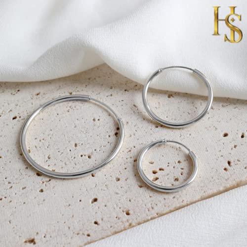 925 Sterling Silver Hoop Earrings Classic Round Endless Hoops in Various Sizes