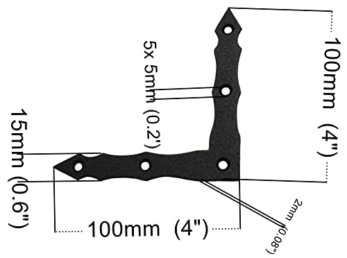 Flat Plate L Shape Black Metal Decorative Brackets Mending Connecting Joining Plate Heavy Duty Powder Coated Ornamental Repair Steel Sheet 4" x 4" x 0.6' x 0.08" (100 x 100 x 15 x 2mm) Pack of 10pcs - Image 2