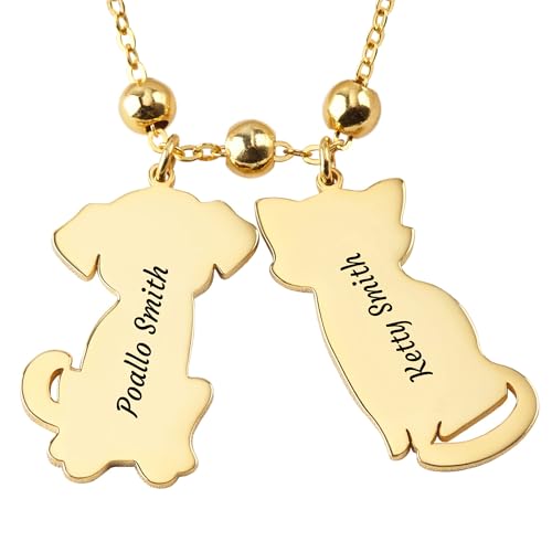 LONAGO Engraved Name Cat and Dog Necklace Customized Name Dog ...