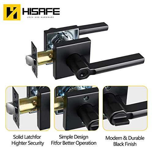 Hisafe Heavy Duty Keyed Entry Door Lever, Matte Black Square Door Handle Interior Door Lock For Front Door And Office, Reversible Right And Left, Non Keyed Alike, 1 Pack #TOP1