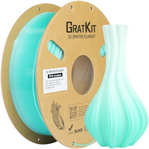 Image of GratKit Gradient PETG Filament, Color Change 3D Printer Filament 1.75mm, 1kg, Multicolor PETG Translucent Gradient Lake Green White