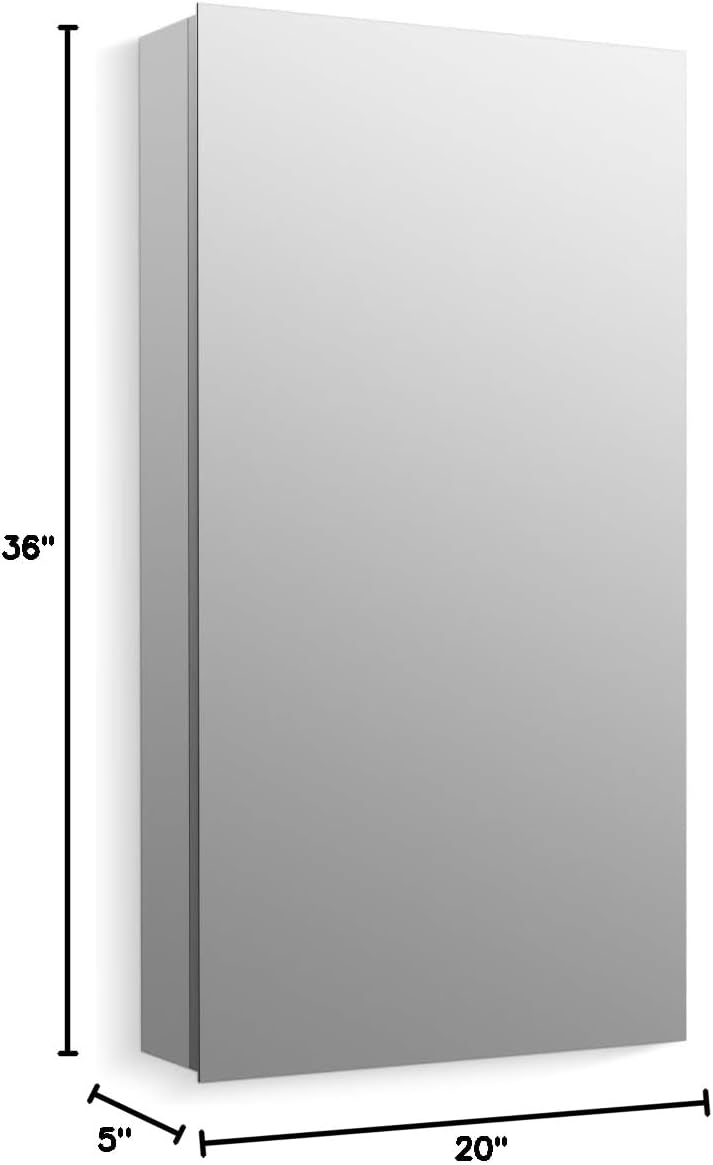 Kohler 56551-NA Embark Premium XL Mirrored Medicine Cabinets for Bathroom, Deep Rectangular Storage with Adjustable Shelves and Mirrored Door, 20 in. W x 36 in. H