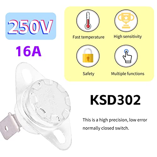 Fafeicy KSD302 175℃ Thermostat, Temperaturregelung, AC250V 16A Thermoschalter, Normalerweise geschlossen (175℃)