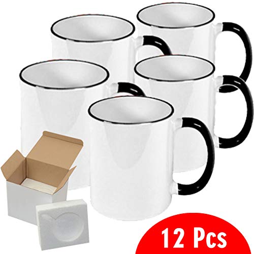 Case of 12 Pcs 11oz Sublimation Blank All White and Black with Black