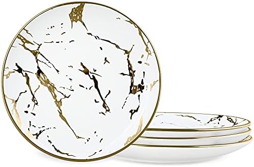 fanquare 10" Gold Marble Dinner Plate, Modern Ceramic Dishes Set for 4, Large Porcelain Plates Set, Round Kitchen Serving Plates, Dishwasher Safe