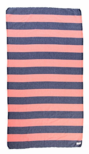 Bersuse 100% Cotton Cayman Turkish Towel - 37X70 Inches, Dark Blue/Orange #TOP14