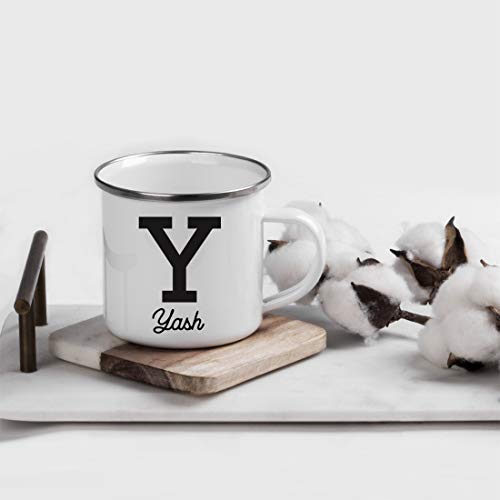 Andaz Press Personalized 11oz. Stainless Steel Campfire Coffee Hot Chocolate Mug Gift, Camp Monogram Initial Letter Y, 1-Pack, Custom Birthday Christmas Outdoors Metal Enamel Camping Camp Cup